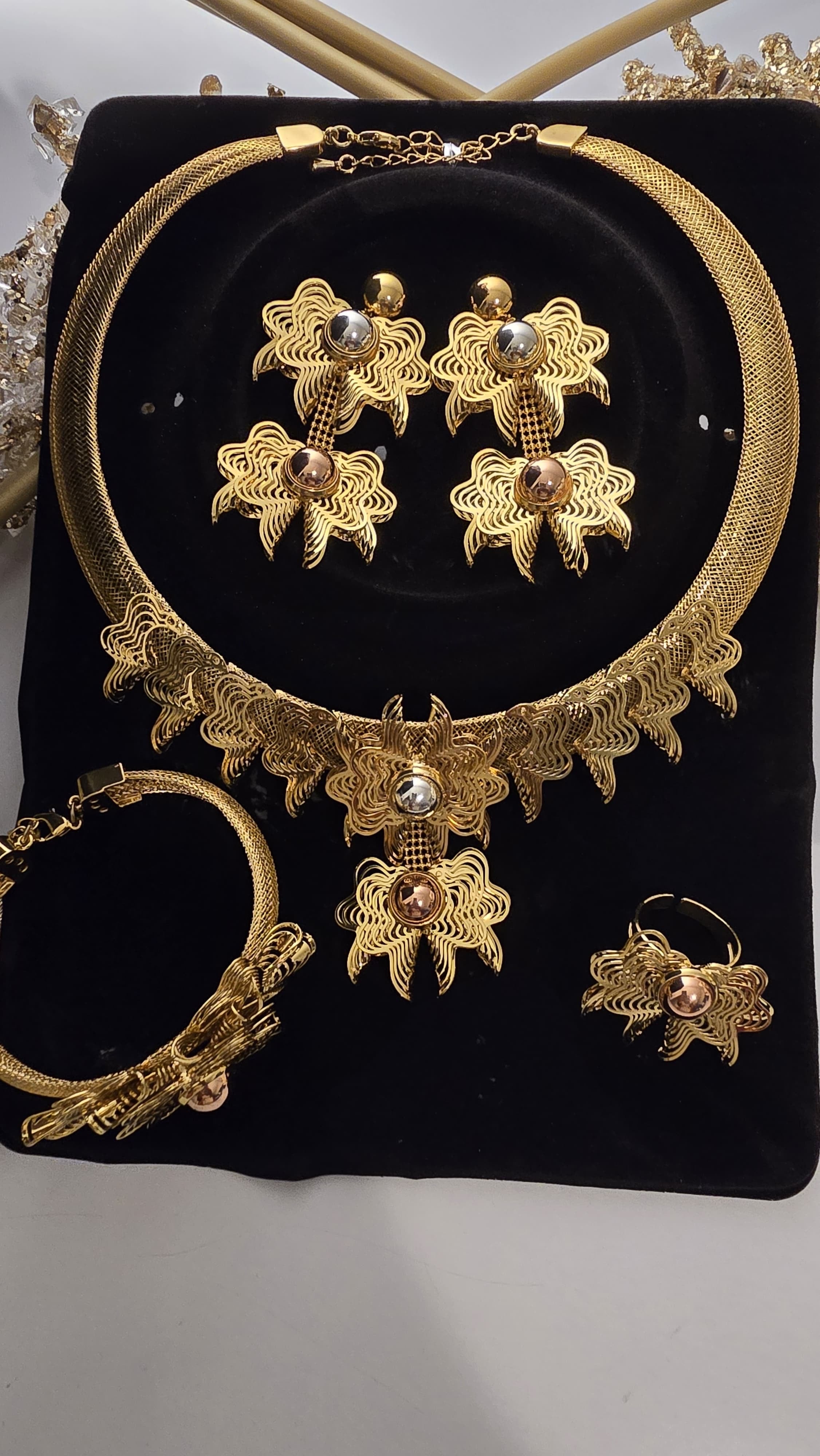 Three-Tone A-Grade 18K Copper-Coated Jewelry Set – Design III