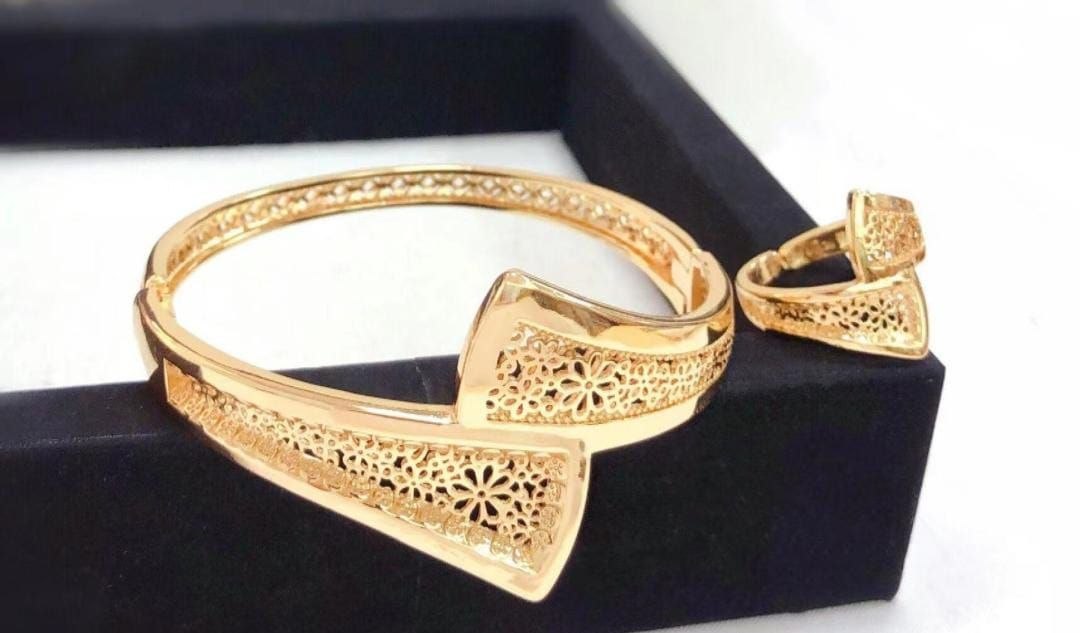 Gold Plated Bangle & Ring Set