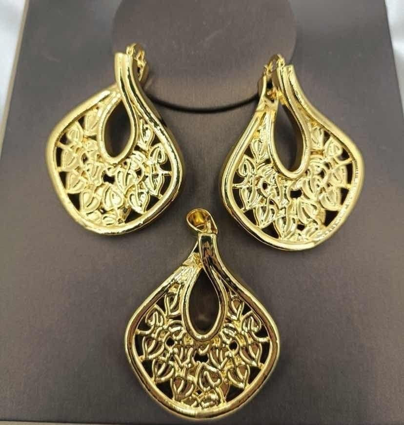 Gold-Tone Pendant & Earrings Set
